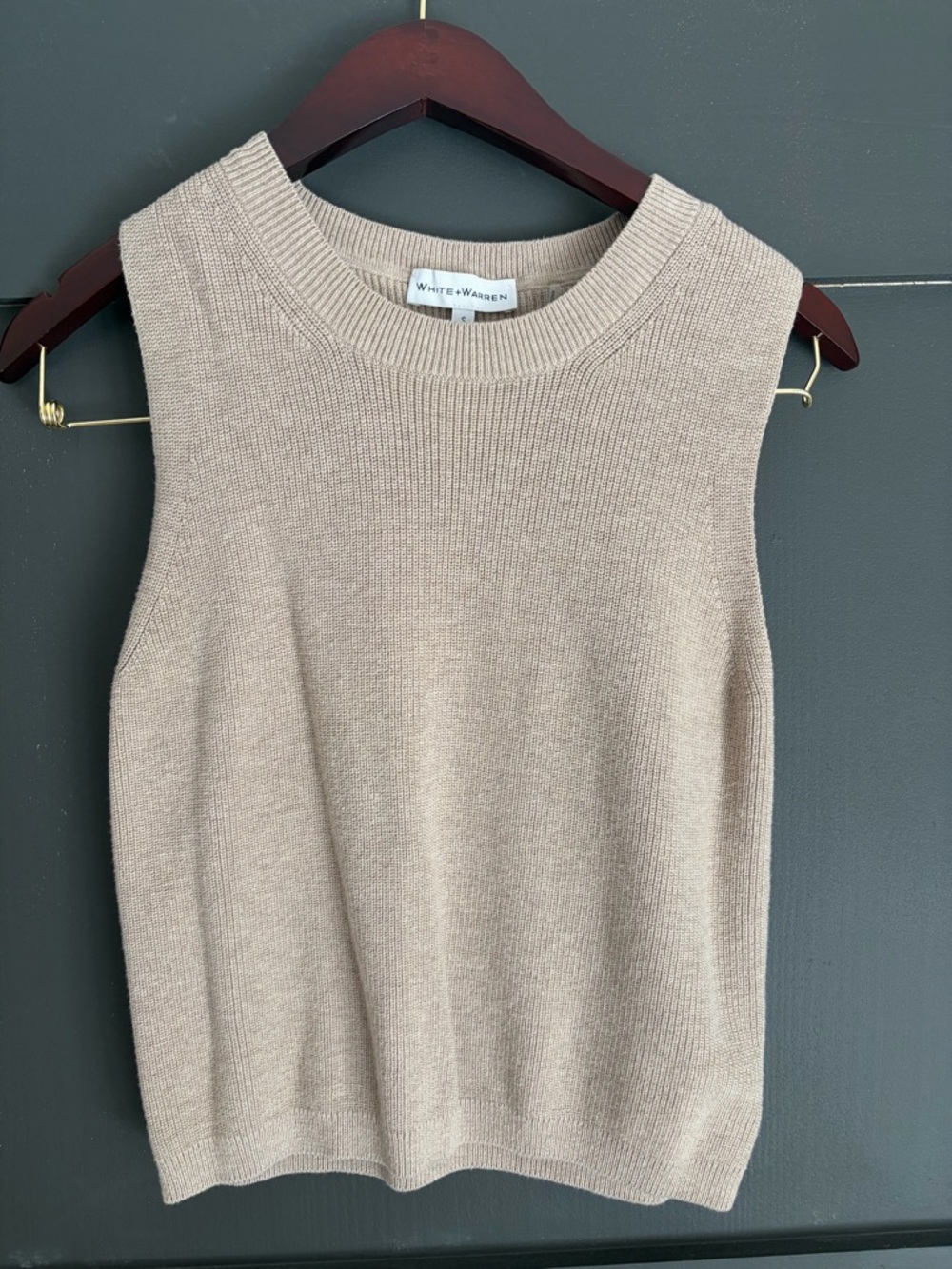 White + Warren Taupe Sleeveless Cashmere-Blend Knit Shell